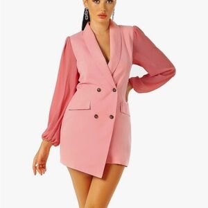 Asymmetrical Pink Double-Breasted Blazer Mini Dress - Size 6